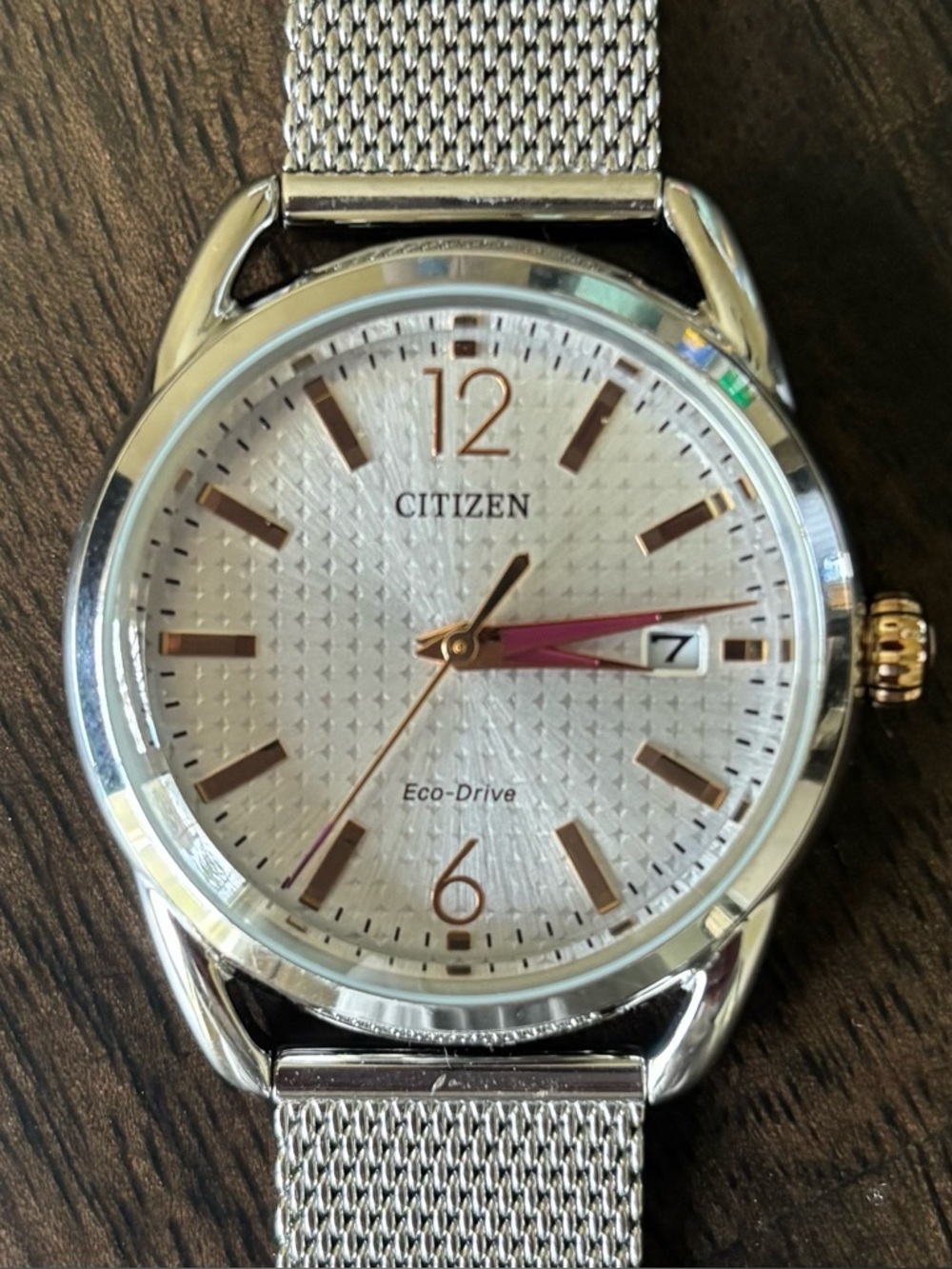 Citizen Eco-Drive Watch 36mm Silver Dial Silver Tone with Rose Gold
